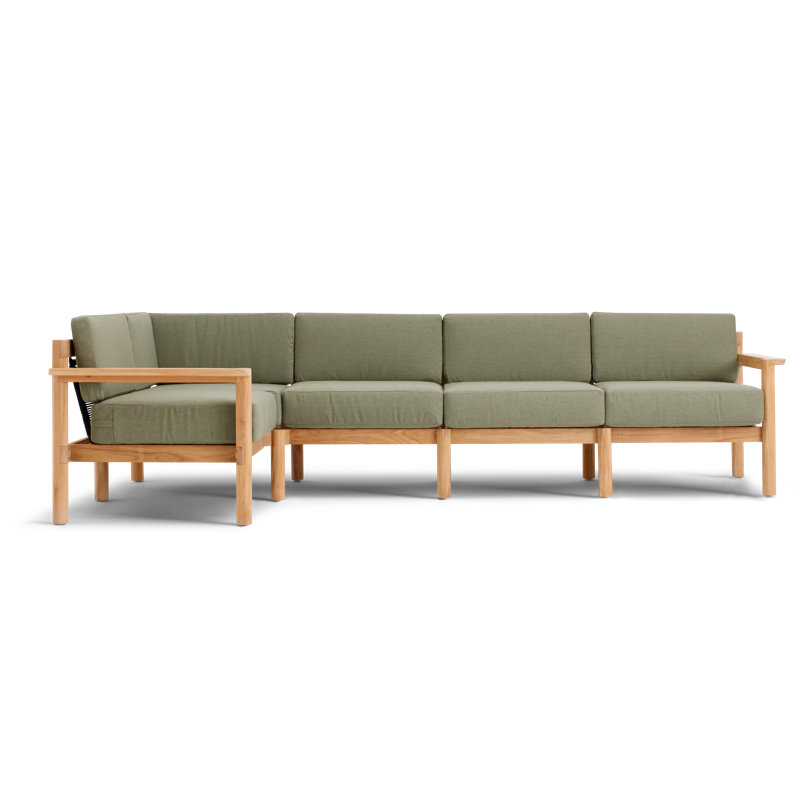 Haven 5-Piece Teak Outdoor Sectional with Sunbrella Cushions and Wooden Armrest, Sunbrella Leaf