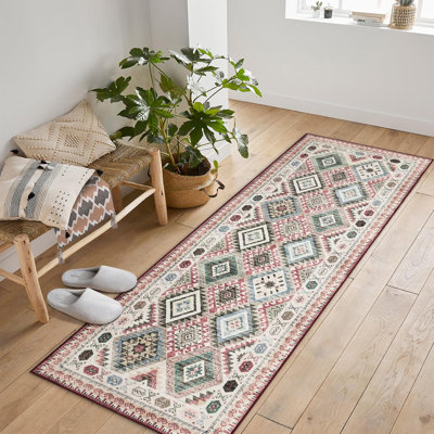 Washable Modern Area Rug Geometry Style Bohemian Rustic Geometric Easy-Cleaning Bedroom Kitchen Living Room Non Shedding Dining Nursery Farmhouse Rugs