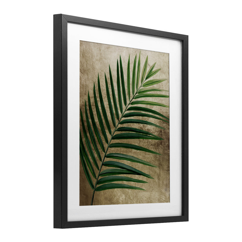 «Earthy Palm Leaf», reproduction sous verre encadrée, design par Anna Lischenko, H 13 po x l 16 po, Cadre noir minuit