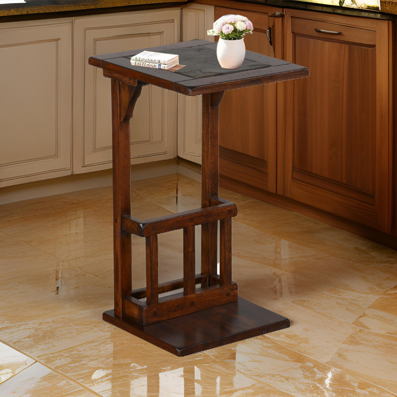 Odel Dark Brown Mahogany Wood Side Table with Magazine Rack