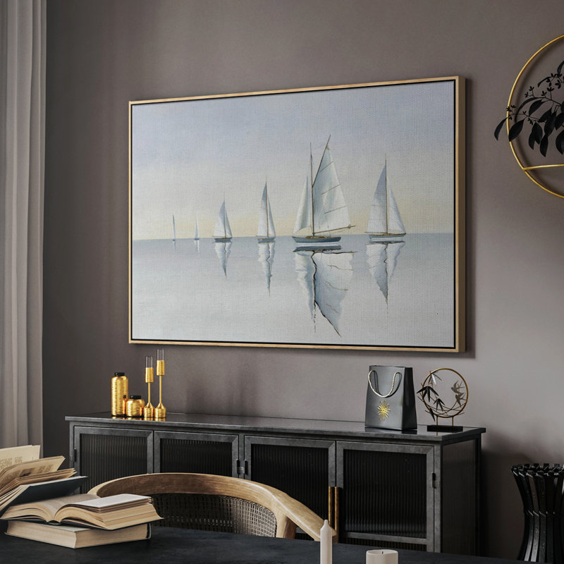 Impression nautique rétro-Liv, H 17 po x l 25 po x P 2 po, Toile naturelle avec cadre flottant