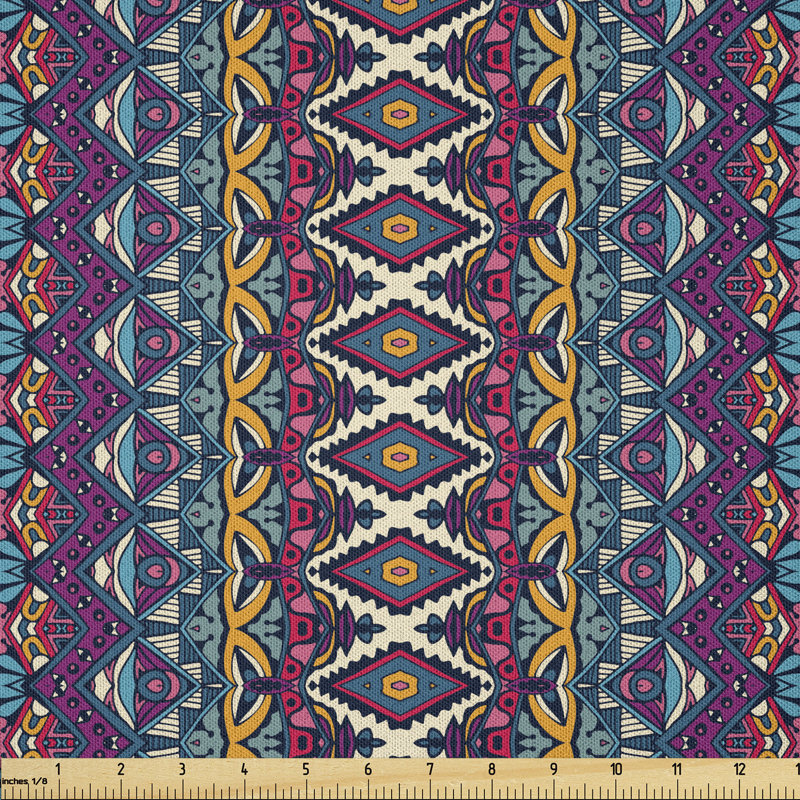 Dazha Colourful Composition with Triangles and Chevron Zigzags Mexican Culture Inspirations Multi-Purpose Fabric