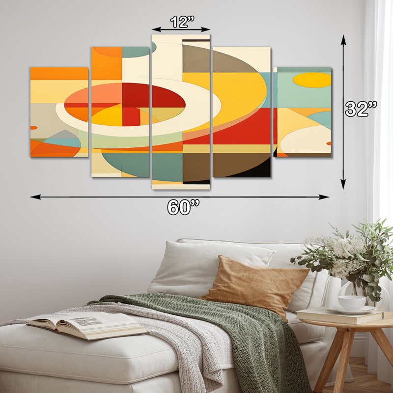 Syncronicities Midcentury Elegant Retro Art V - Art mural moderne sur toile Midcentury - 5 panneaux