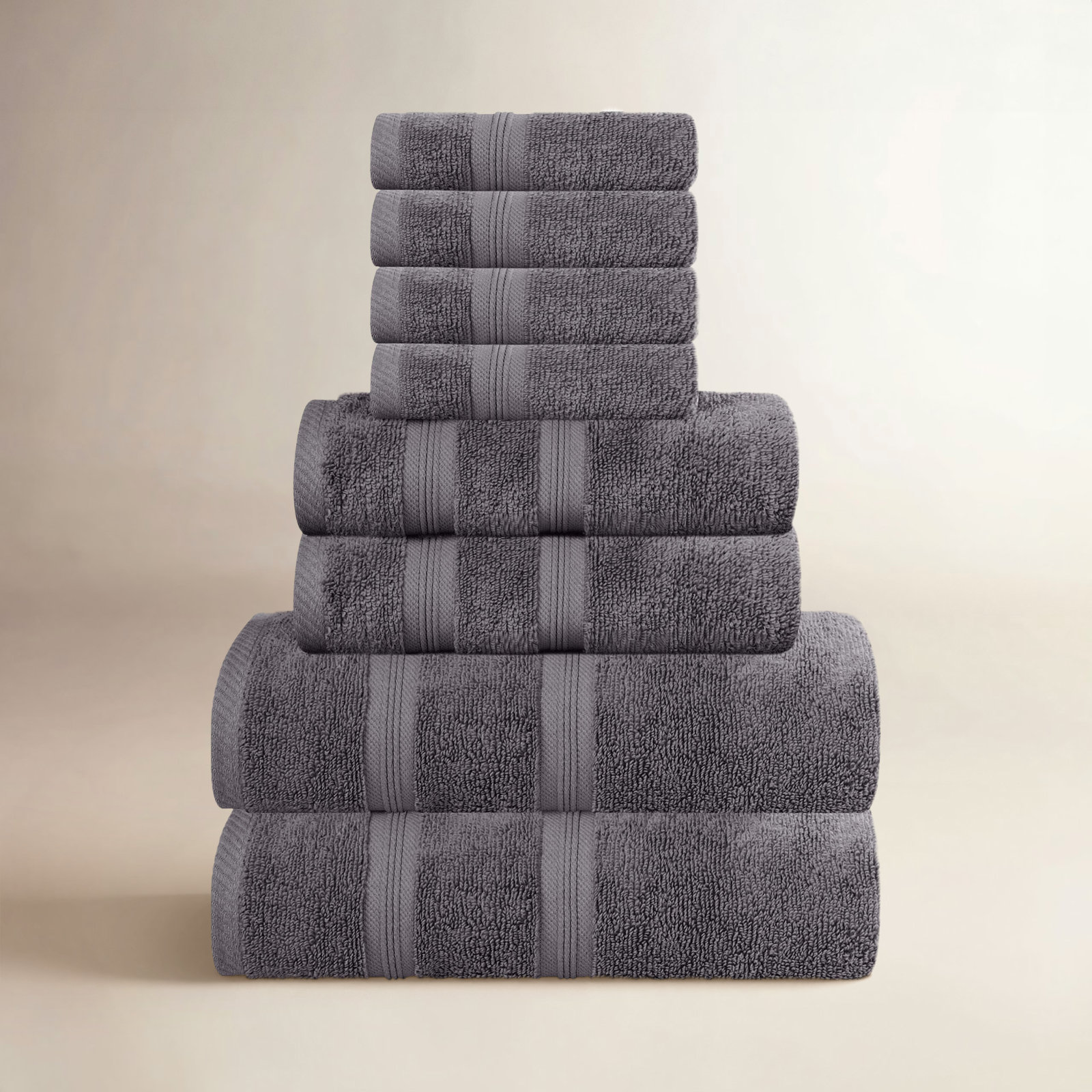 8-Piece Zero-Twist Cotton Towel Set, Gray