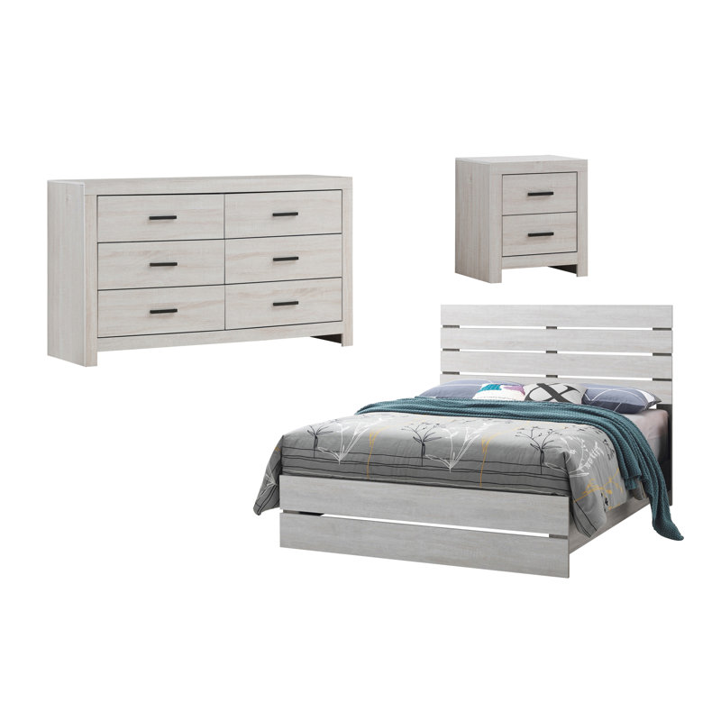 Ensemble de chambre à coucher 3 pièces avec commode Eunice, Chêne baril, Grand