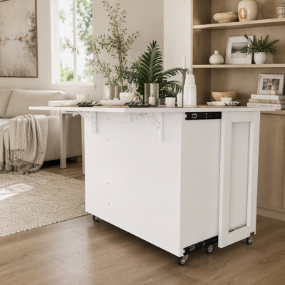 Three-In-One Side Table With 4 Large Storage Shelves, 41-Inch Foldable Dining Table, Multi-Functional Side Table, Suitable For Kitchen, Dormitory, Apartment