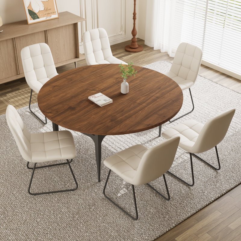 55.1'' Round Dining Table Set, Modern Kitchen Table for 4-6 Person, Steel Legs, Pedestal Dining Set with Dining Chair, Saving Space