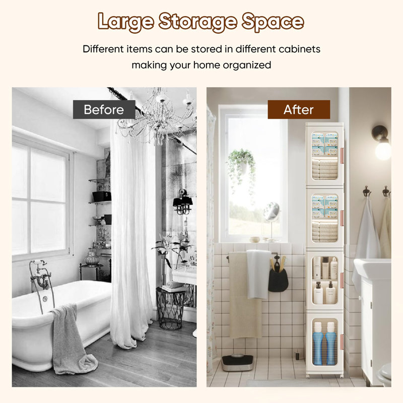 Armoire de rangement en plastique à 4 niveaux avec portes et tablettes