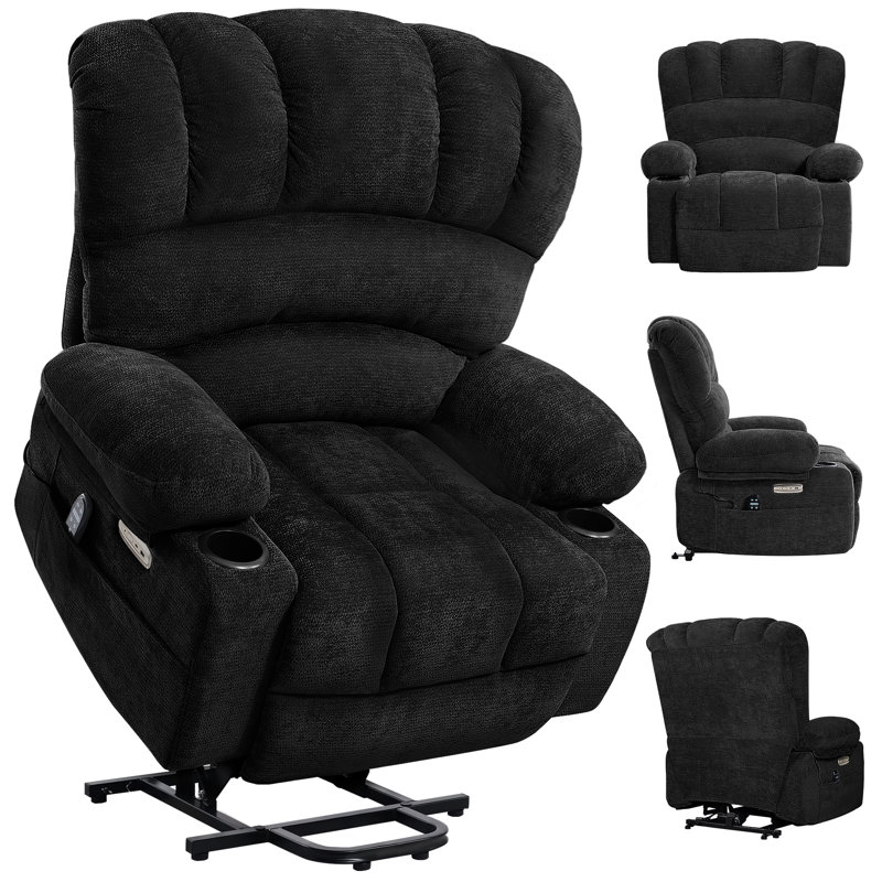 Power Lift Recliner with Massage and Heat, Large Shell Recliner Chair with Extended Footrest for Elderly, Single Sofa Chair with Side Pockets, USB Ports, Cup Holders