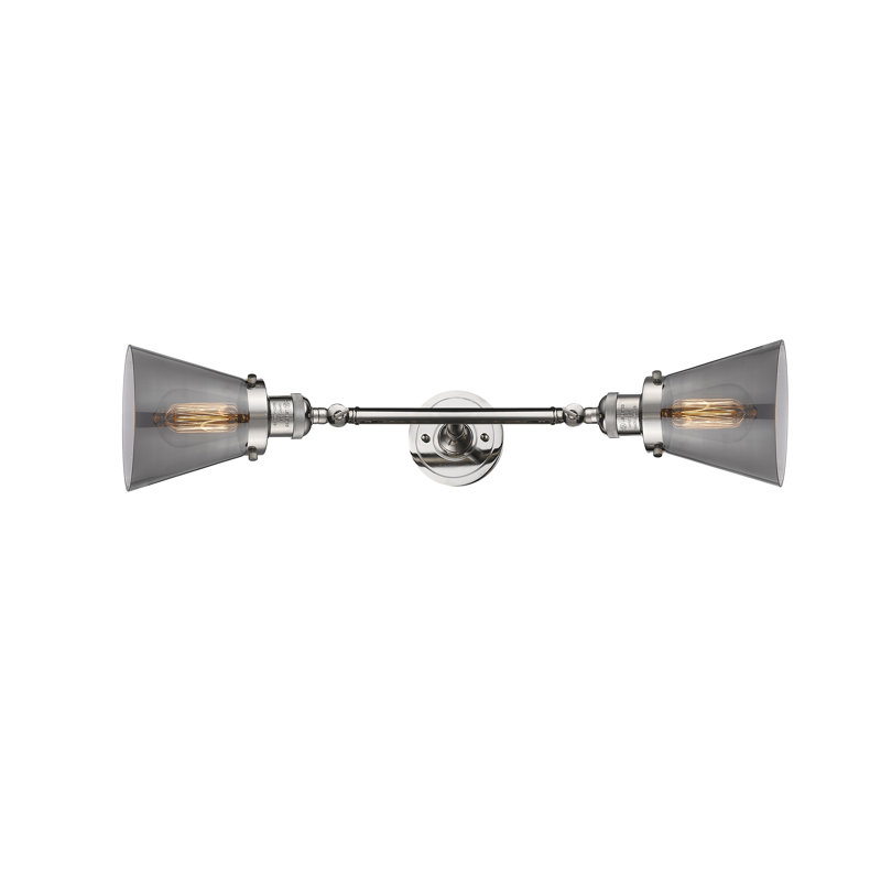 Cone 2 Light Tiltable Bath Vanity Light, 6 Watt Vinage LED Bulb, Smoked, Polished Nickel