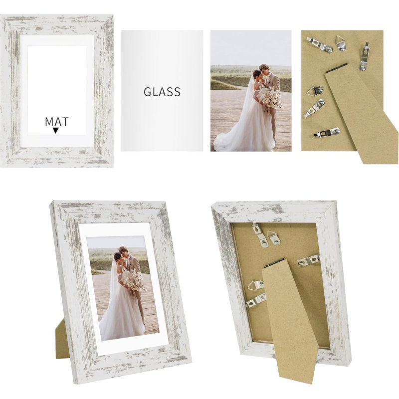 5x7 Distressed White Picture Frames, Set Of 4