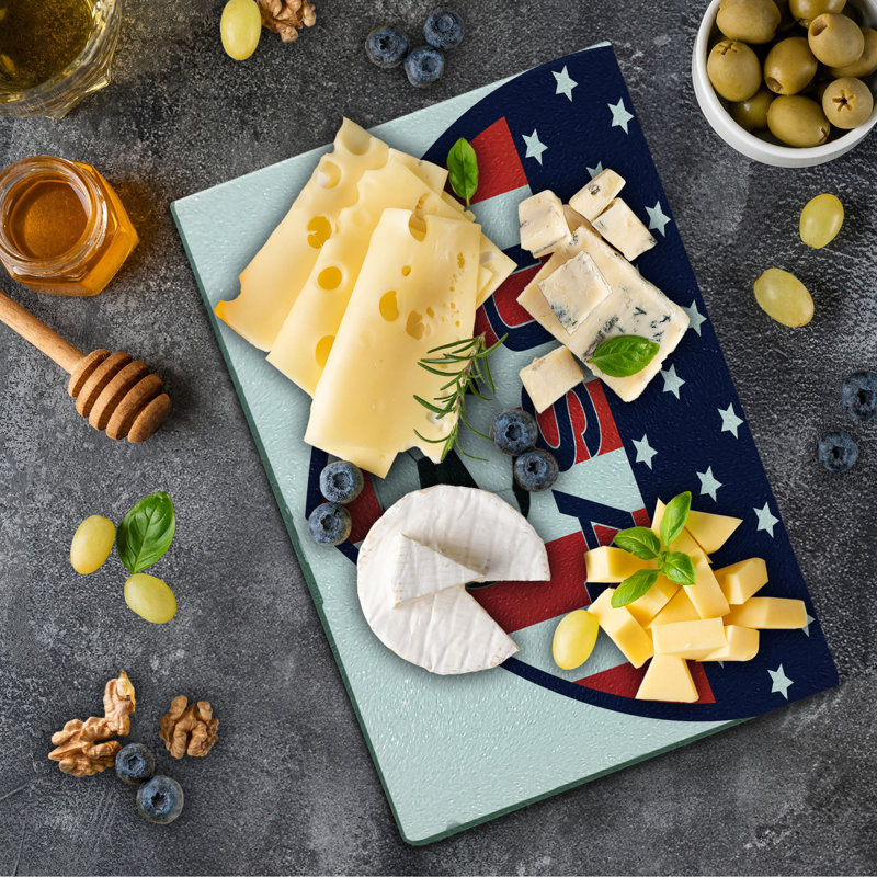 Planche à découper en verre trempé Ambesonne USA avec rayures verticales bleu vermillon et blanc