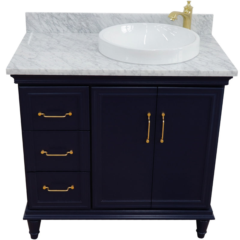 Levitt 37'' Single Bathroom Vanity with Carrara Marble Top, Blue