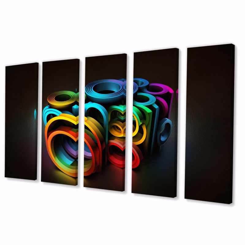 «Neon Rainbow 3D», reproduction d'art en spirale abstraite - 5 panneaux égaux