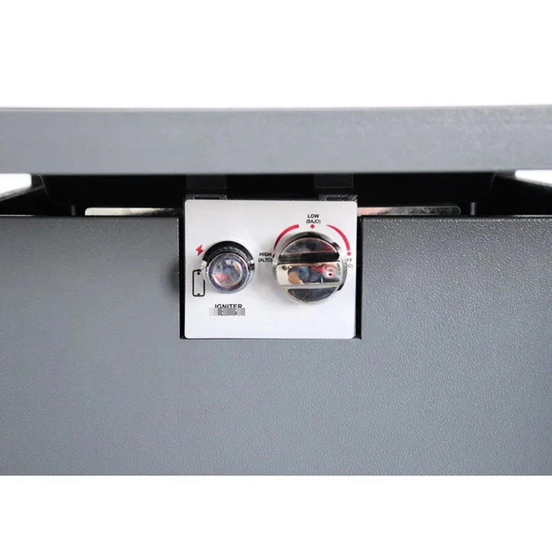Foyer d'extérieur 30 po avec surface en verre fumé et structure en acier inoxydable - pierres chauffantes au propane / gaz naturel incluses Table carrée grise - D