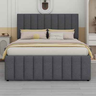 Upholstered Platform Bed With Trundle And 3 Drawers