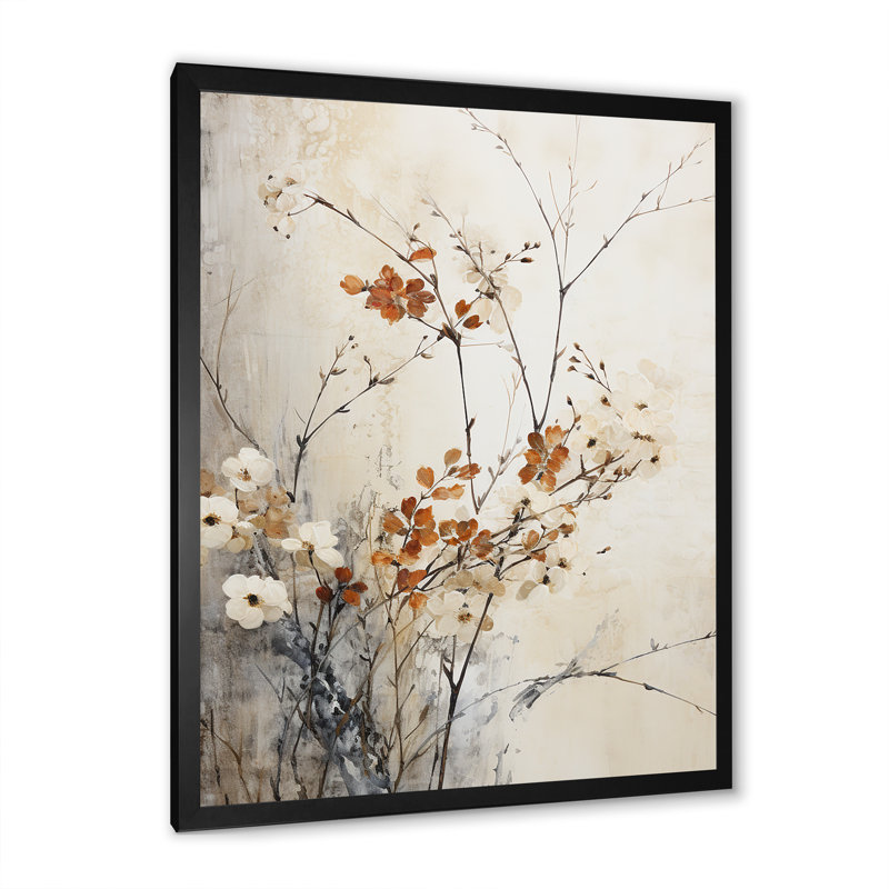 «Beige and Blue Herbs Minimal Harmony I», reproduction d'art sur toile, Cadre simple noir, H 32 po x l 16 po x P 1 po