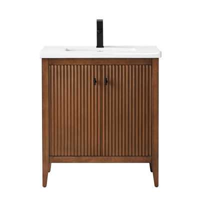 Meuble-lavabo sur pied à simple cuve 30 po avec plateau en céramique blanche