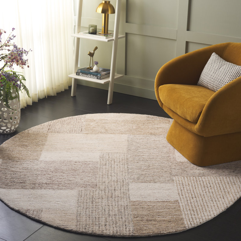 Tapis ivoire / beige en laine / coton touffeté à la main Sigrith, Rond 6 pi