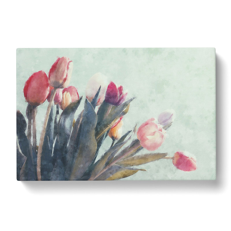 Bunch Of Pink Tulips Painting - Wrapped Canvas, 60cm H x 91cm W x 3cm D