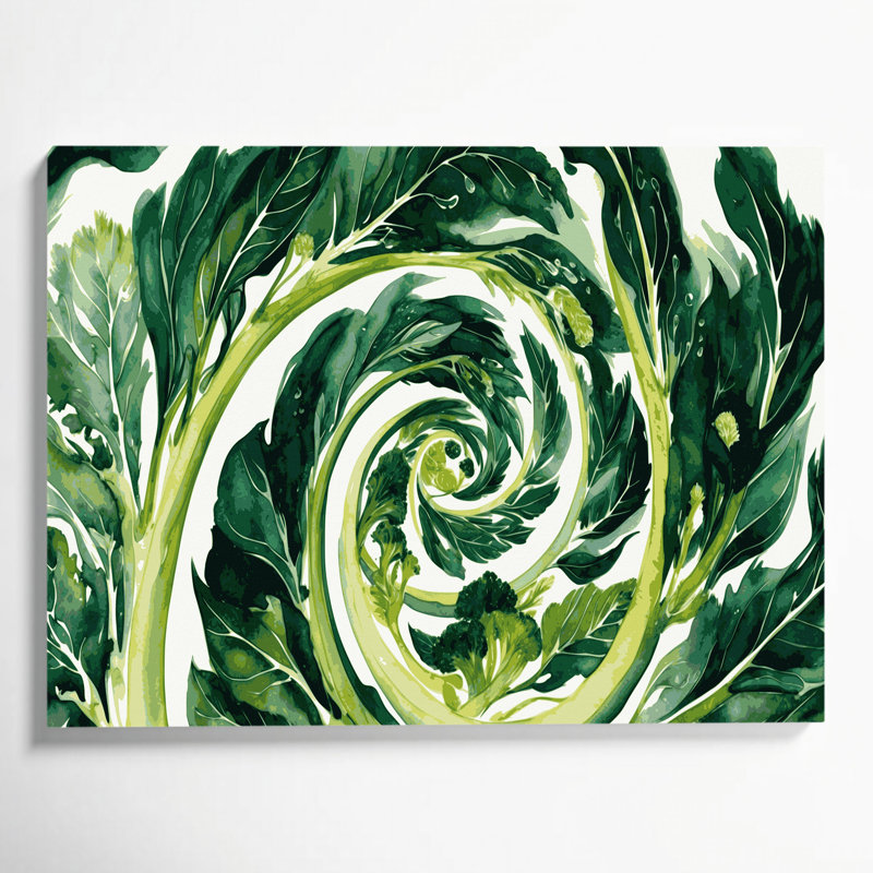 Art mural sur toile vert, "Gai Lan", légumes, H 11 po x l 14 po
