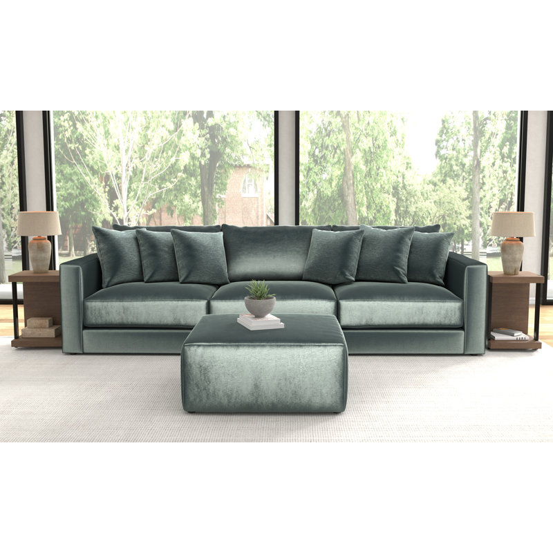 Canapé modulaire 3 pièces Nyrie et 1 repose-pieds inclus, Polyester vert