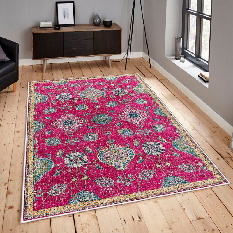 Luxurious Cotton Area Rug, 39.4 x 59.1 Inches | 100% Cotton, 1200 g/m², 0.4 in Pile Height | Antibacterial, Non-Slip PVC Underside | Machine Washable, Elegant White, Cream, Pink & Blue Design | Perfect for Living Room & Bedroom