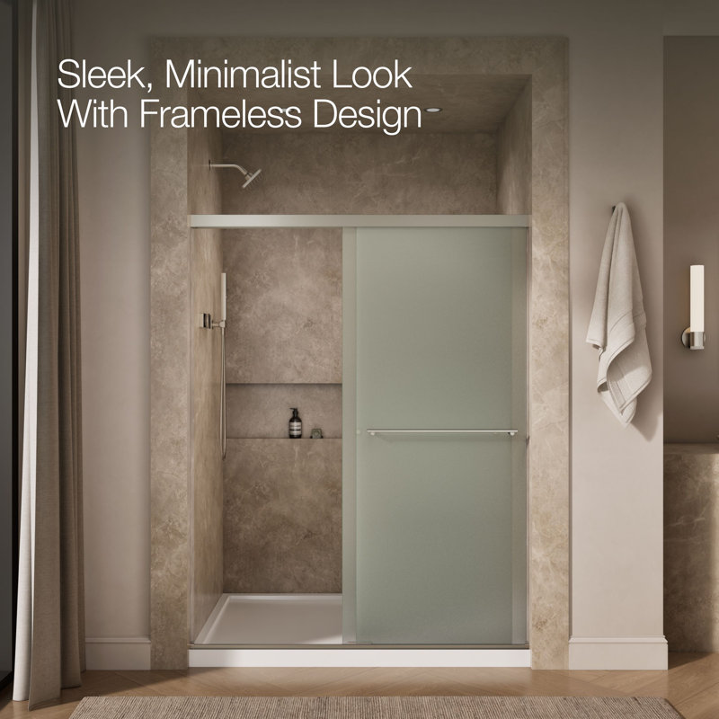 Revel 59.63'' x 76'' Double Sliding Shower Door with CleanCoat® Technology, Frosted, Anodized Brushed Nickel