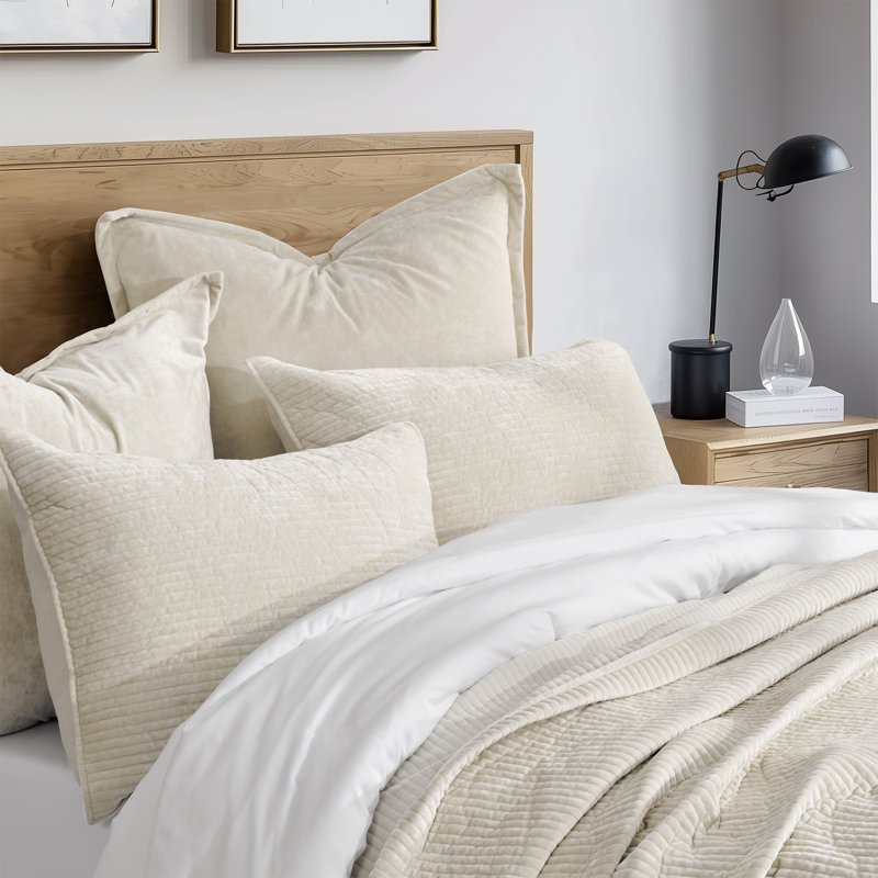Striped Channel Velvet Quilt Set, Light Sand, Queen