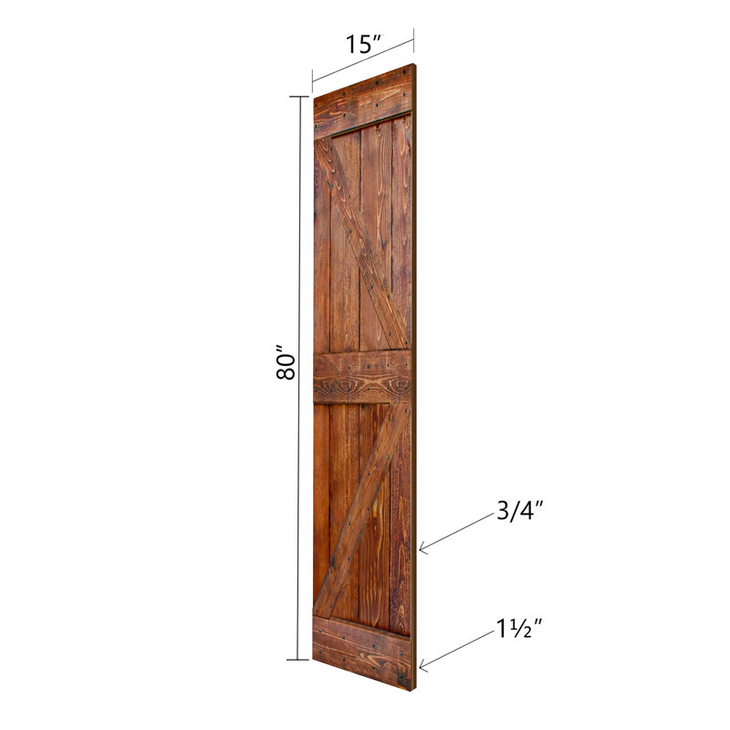 Porte de grange pliante en bois massif de style K avec trousse de quincaillerie - assemblage requis, Noyer classique