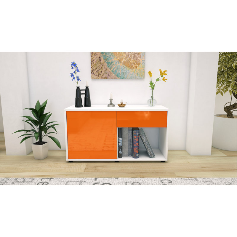 Keyon 92 cm W Chest of Drawers, High-gloss Orange / Matte White