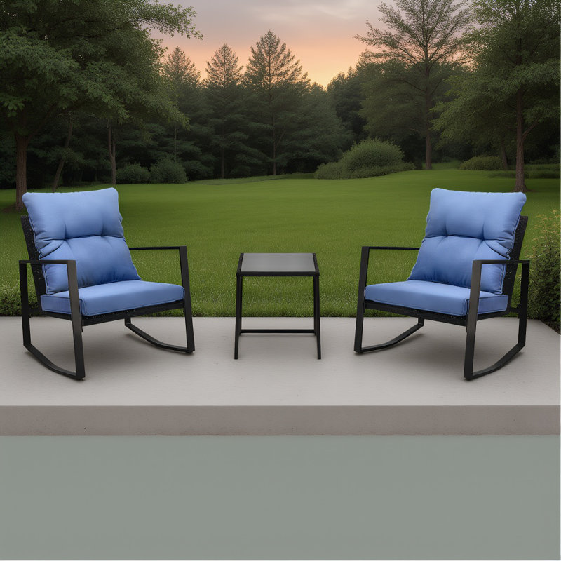 Sway & Relax: ensemble de patio 3 pièces avec coussins bleus moelleux, parfait pour la piscine, le jardin ou le patio