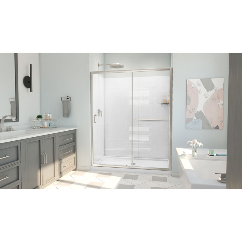 60" W x 34" D x 78" H Semi-Frameless Rectangle Shower Kit, Brushed Nickel