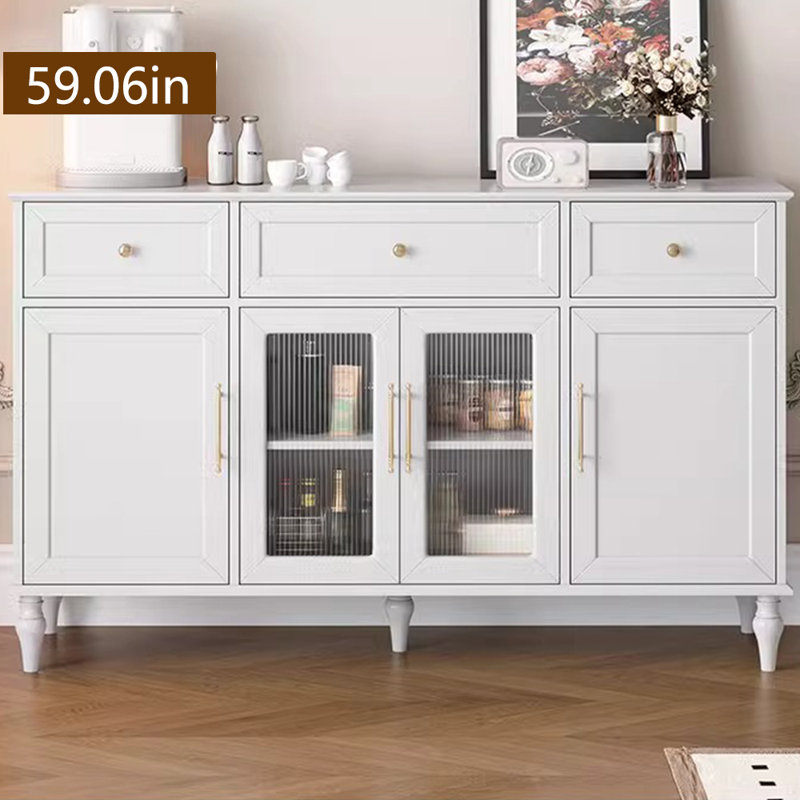 Solid Wood Vintage Minimalist Storage Cabinet, White
