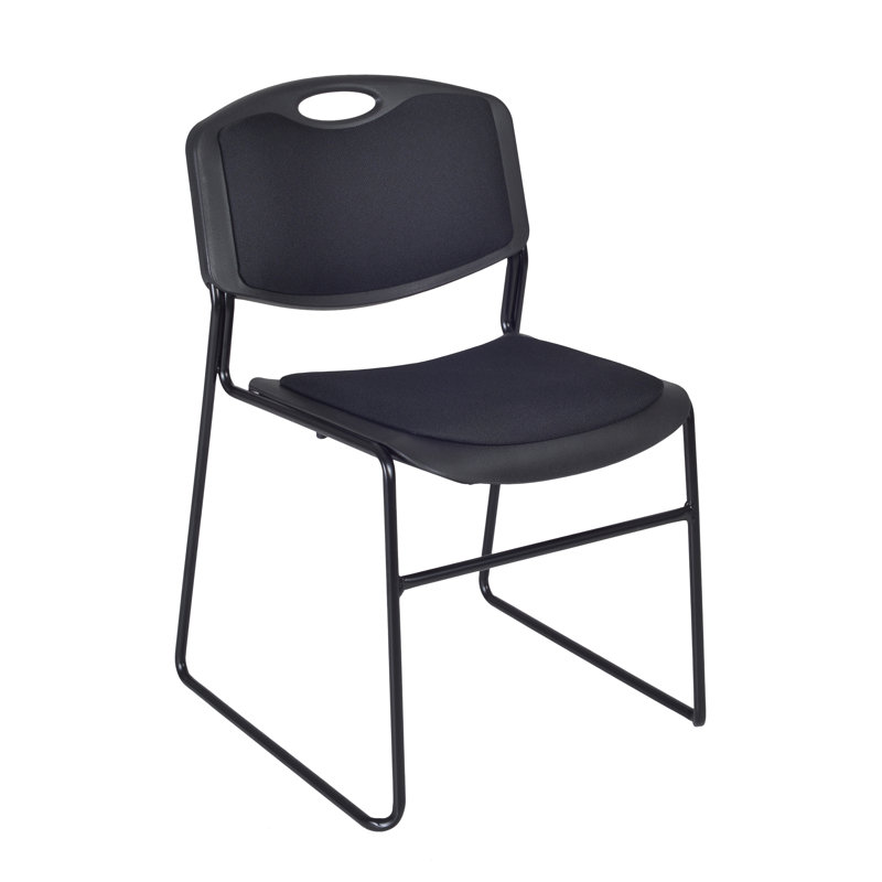 Black Metal Armless Stacking Chair with Padded Seat