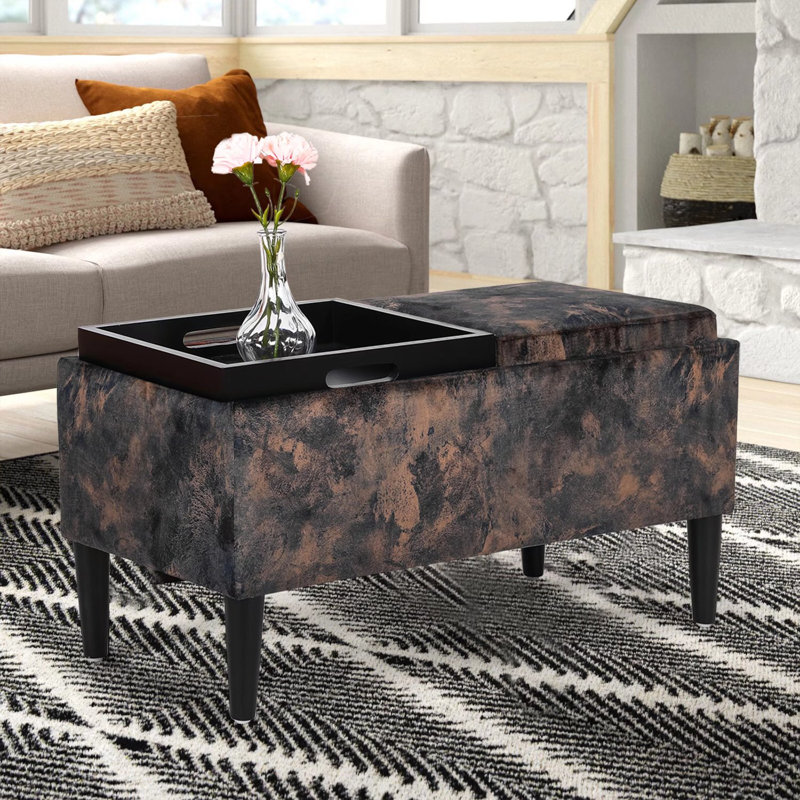 Repose-pieds de rangement 31,5 po avec couvercle, Toile brune