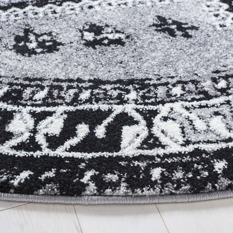 Tapis gris / noir Southwestern, Rond 6 pi 7 po