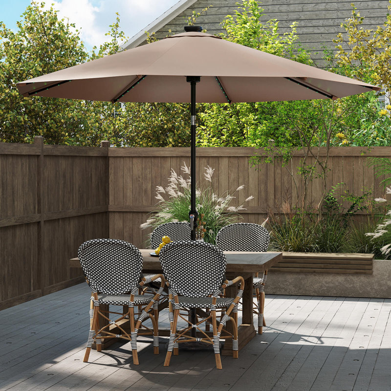 10 foot patio umbrella with solar lights HOMSHADE 10FT LED Cantilever Base Included, Beige Supported by an ultra Costway 10 Ft Patio Solar