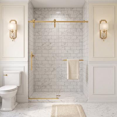 50-54" W x 76" H Frameless Sliding Shower Door for Walk-In Shower, 5/16" (8mm) Clear Tempered Safety Glass, Stainless Steel Frame, Brushed Gold Finish