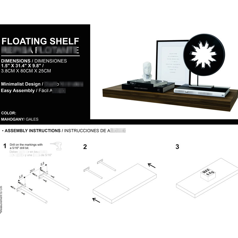 Tablette murale de 31,5 po de conception flottante, augmentant l'espace de vie, style contemporain de 31,5 po de largeur, allumée pour une utilisation efficace de l'espace, décoration moderne
