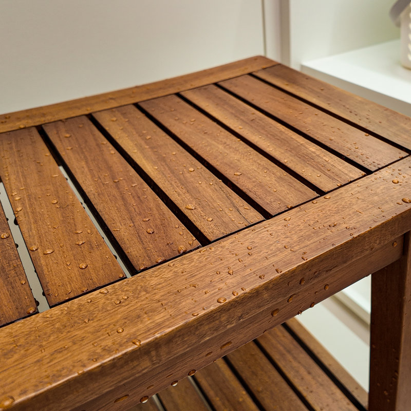 Banc de douche en teck de 51 cm de large, tabouret de douche et chaise de douche en teck avec tablette de rangement et pieds antidérapants réglables.