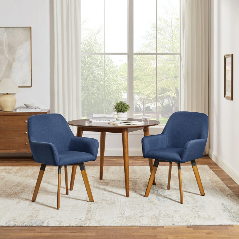 Rayshawn 22.83" W Linen Swivel Dining Chair , Blue Linen