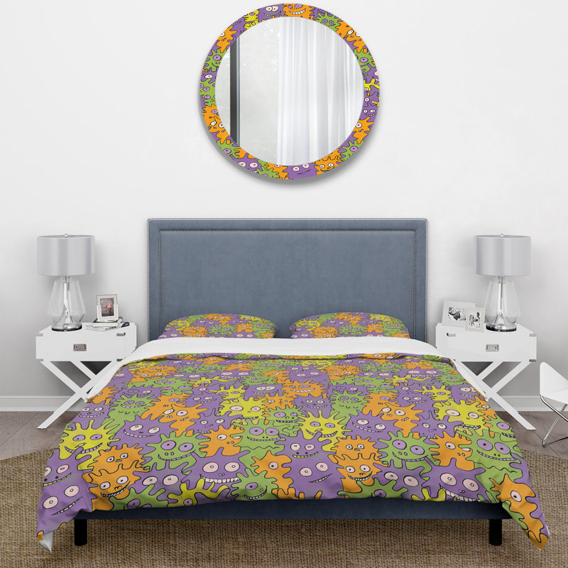 Ensemble de housse de couette pourpre et orange, Housse de couette simple + 2 taies décoratives st