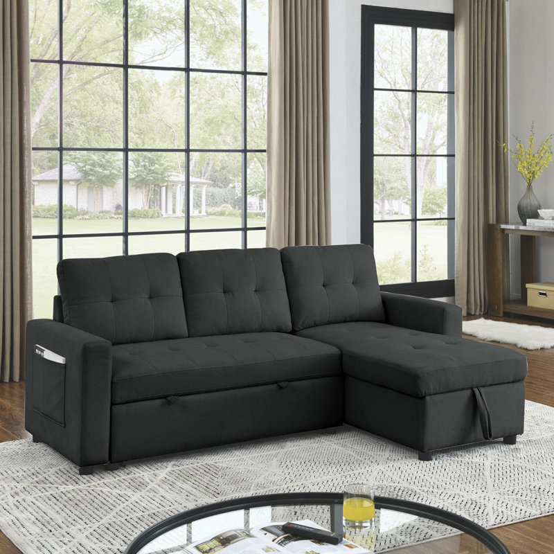 Canapé-lit à accoudoirs carrés 78,5 po, 100 % polyester noir