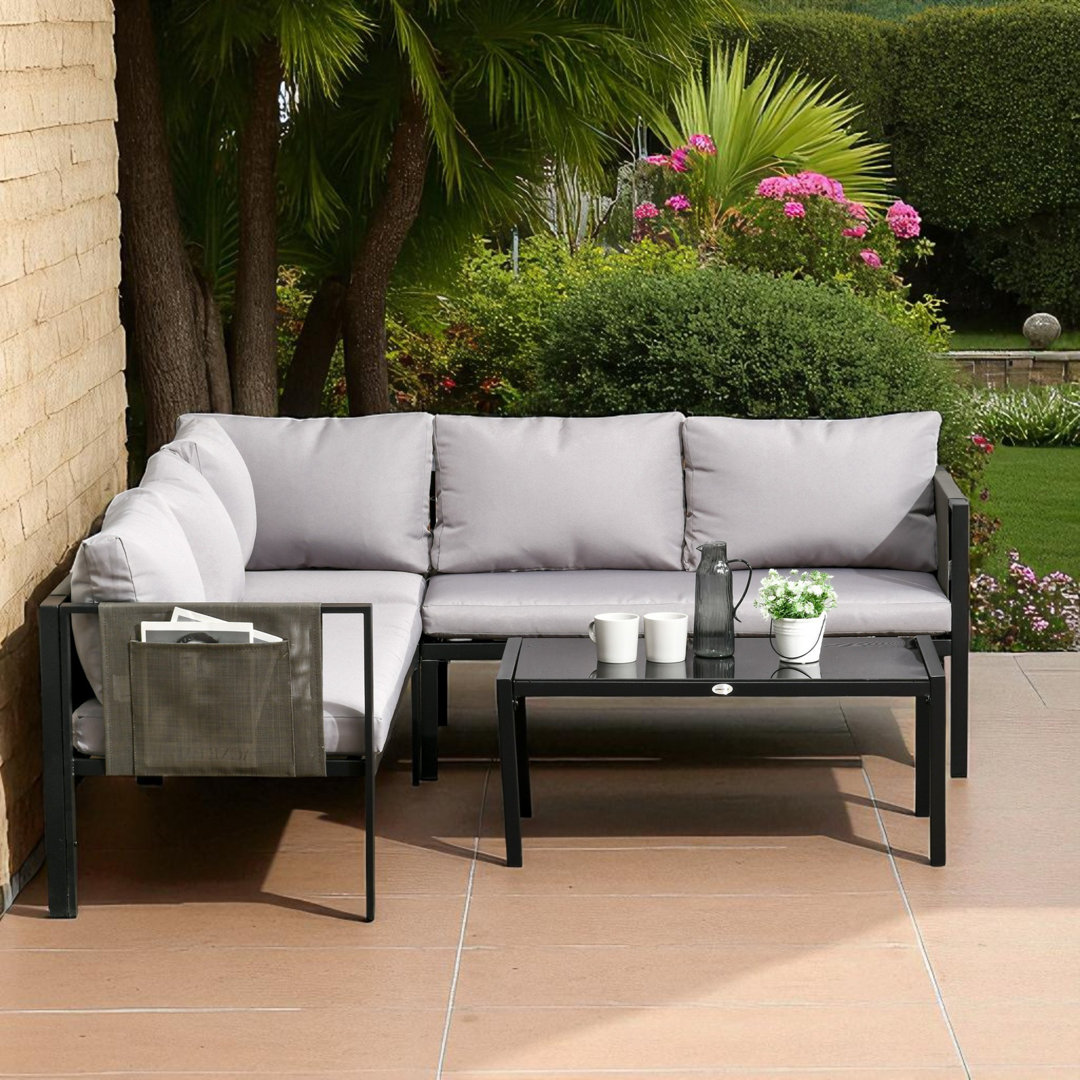 119.5cm Wide Outdoor L-Shaped Patio Sectional Set with Cushions