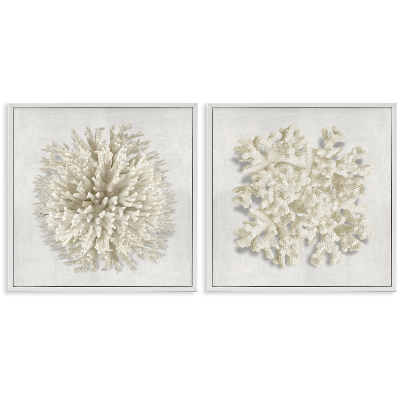 Ensemble de 2 giclées encadrées distinctes en corail naturel, design par Caroline Kelly, H 24 po x l 24 po