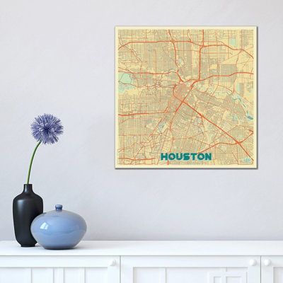 Houston Retro Urban Blueprint Map by Hubert Roguski - Wrapped Canvas Print