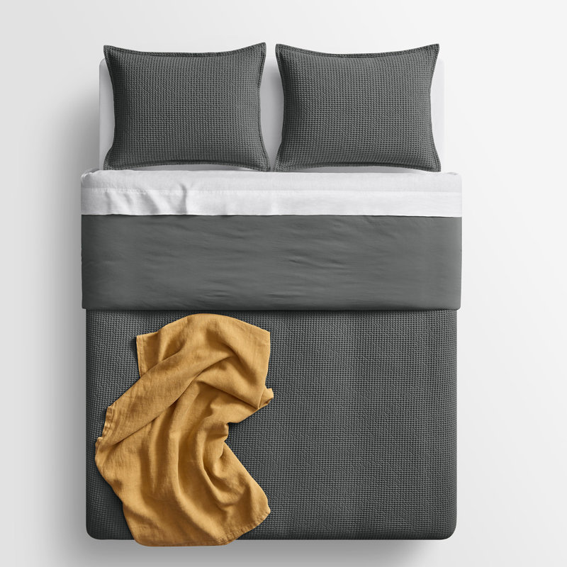 Cascade Duvet Cover Set, Charcoal, King Duvet Cover + 2 King Shams