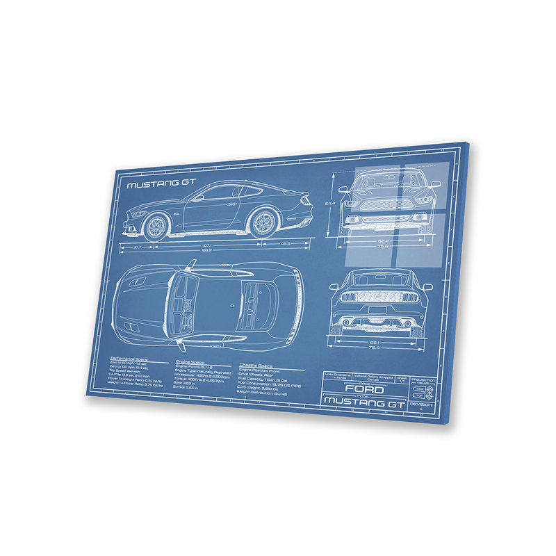 Mustang GT (2015-2017), impression de plan sur verre acrylique, H 16 po x l 24 po x P 0,25 po