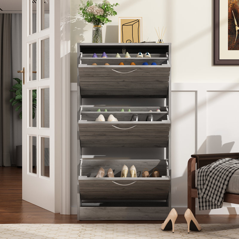 10-12 Pair Shoe Storage Cabinet, Light Gray